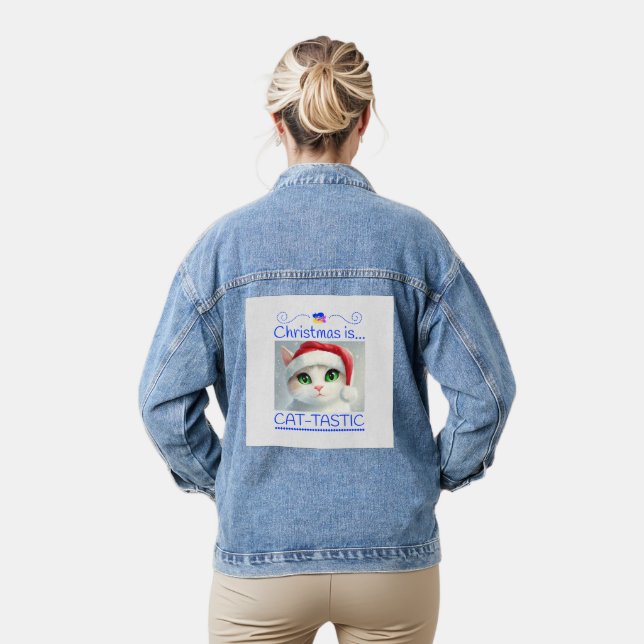 Christmas Is Cat-tastic Unique Cat Denim Jacket (Model)