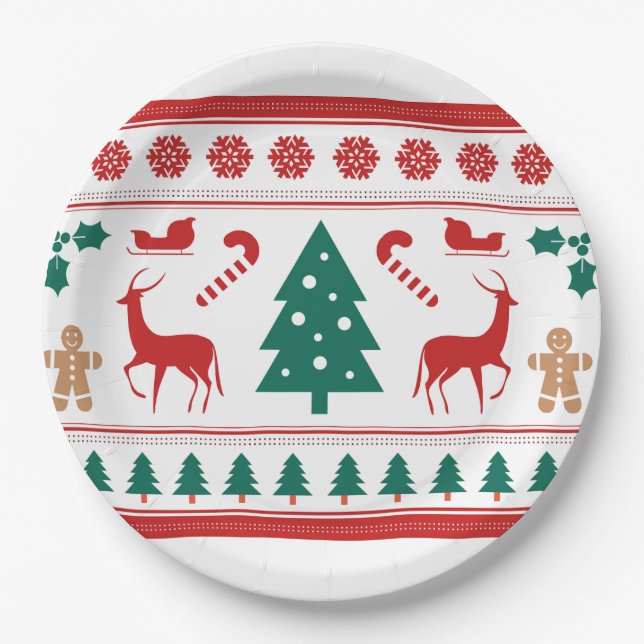 Christmas Is Coming, Christmas, Tree, Reindeer Paper Plate (Front)