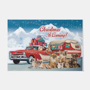 Christmas Is Coming Mat, Dogs And Santa Doormat