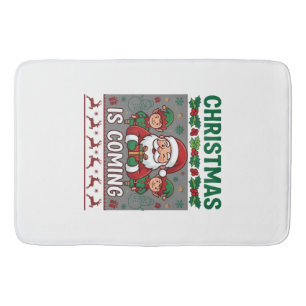 Christmas Is Coming Santa Claus Elves Reindeer Bath Mat