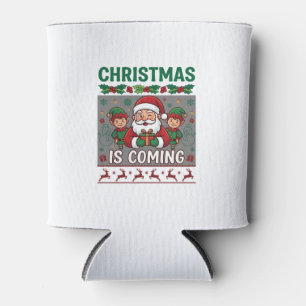 Christmas Is Coming Santa Claus Elves Reindeer Can Cooler