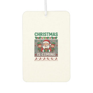Christmas Is Coming Santa Claus Elves Reindeer Car Air Freshener