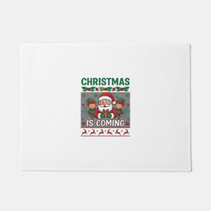Christmas Is Coming Santa Claus Elves Reindeer Doormat