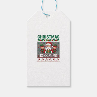 Christmas Is Coming Santa Claus Elves Reindeer Gift Tags