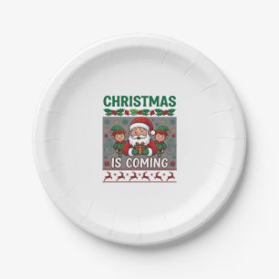 Christmas Is Coming Santa Claus Elves Reindeer Paper Plate