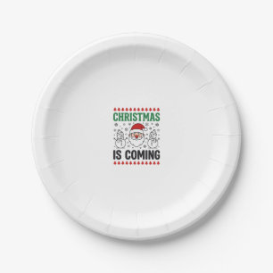 Christmas Is Coming Santa Snowman Design Paper Plate