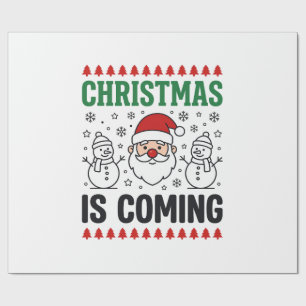 Christmas Is Coming Santa Snowman Design Wrapping Paper