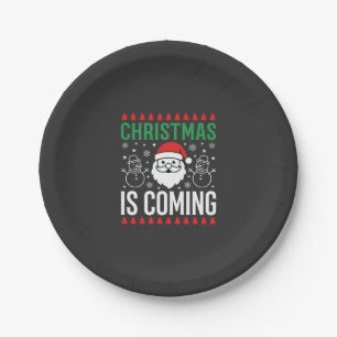 Christmas Is Coming Santa Snowman Paper Plate
