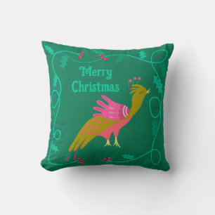 Christmas is For the Birds Folk Art Cushion