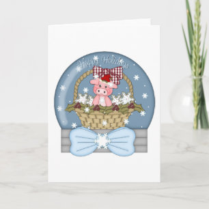 Christmas is for the Pigs - Sweet Pig Snowglobe Holiday Card
