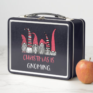 Christmas is Gnoming God Jul Gnome Tomte Xmas Sant Metal Lunch Box