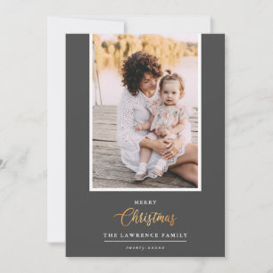 Christmas is Gold   Grey Modern  vertical photo Holiday Card