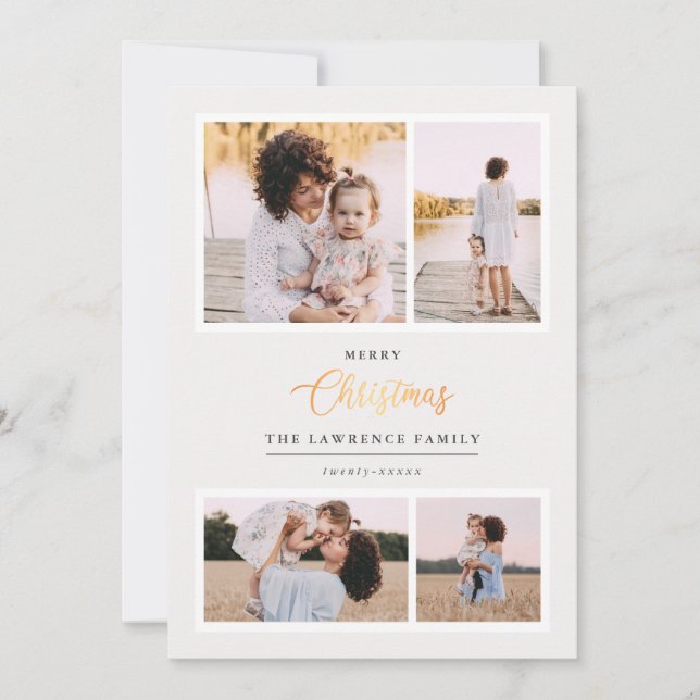 Christmas is Gold | Ivory Elegant 4 photo holidays Holiday Card (Front)