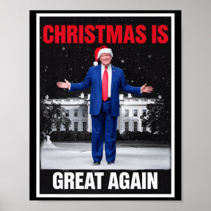 Christmas Is Great Again Xmas Pajamas Funny Trump Poster