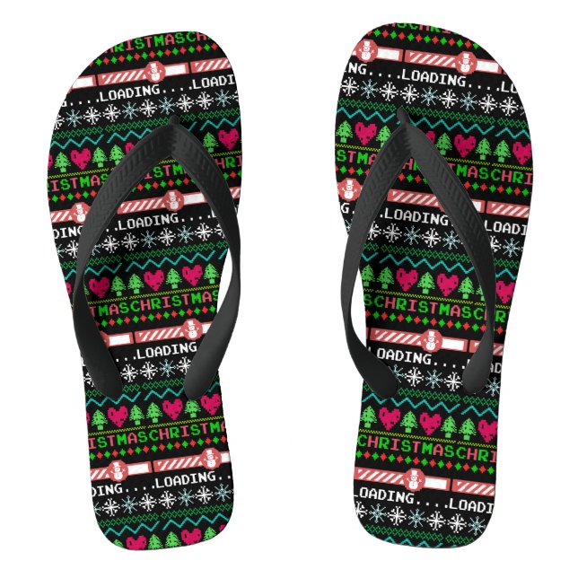 Christmas Is Loading Funny Ugly Christmas Sweater Thongs (Footbed)