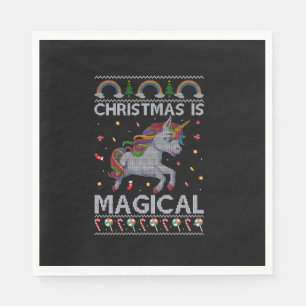 Christmas Is Magical Rainbow Unicorn Ugly Xmas Lon Napkin
