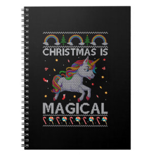 Christmas Is Magical Rainbow Unicorn Ugly Xmas Lon Notebook