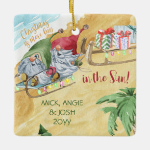 Christmas is more Fun in the Sun Beach and Gnomes Ceramic Ornament