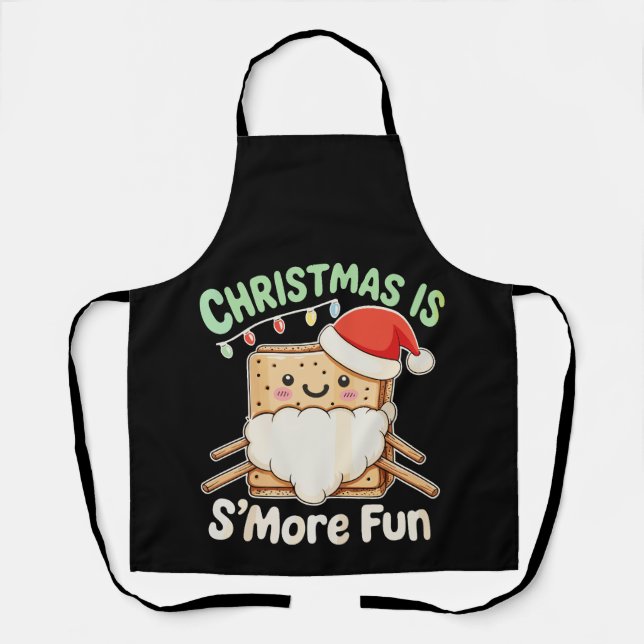 Christmas Is S'more Fun Santa Hat Camping Xmas Apron (Front)