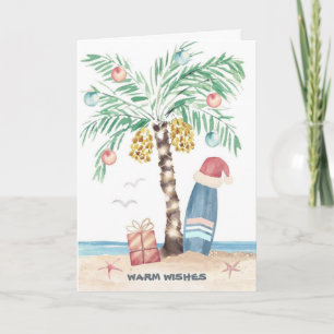 Christmas Island Palm Surf Santa Tropical Beach Holiday Card