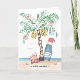 Christmas Island Palm Surf Santa Tropical Beach  Holiday Card