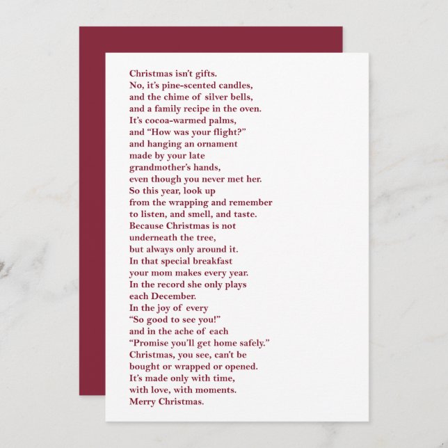 Christmas Isn't Gifts Non Photo Holiday Poem Card (Front/Back)