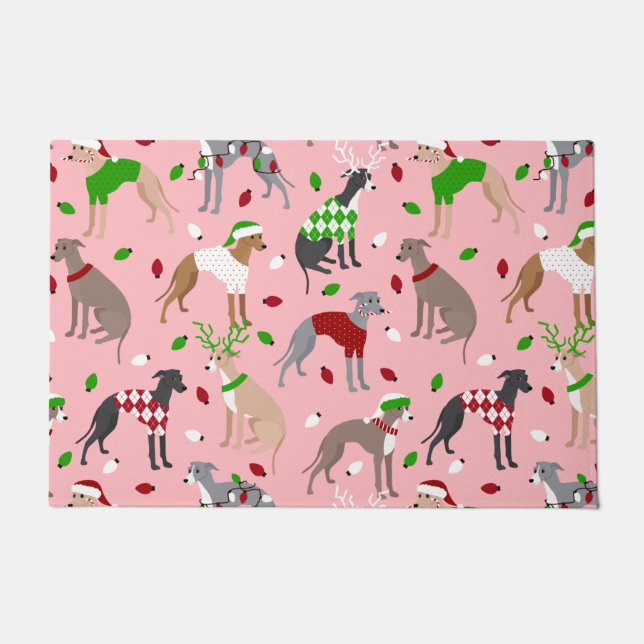 Christmas Italian Greyhound Dog Doormat (Front)
