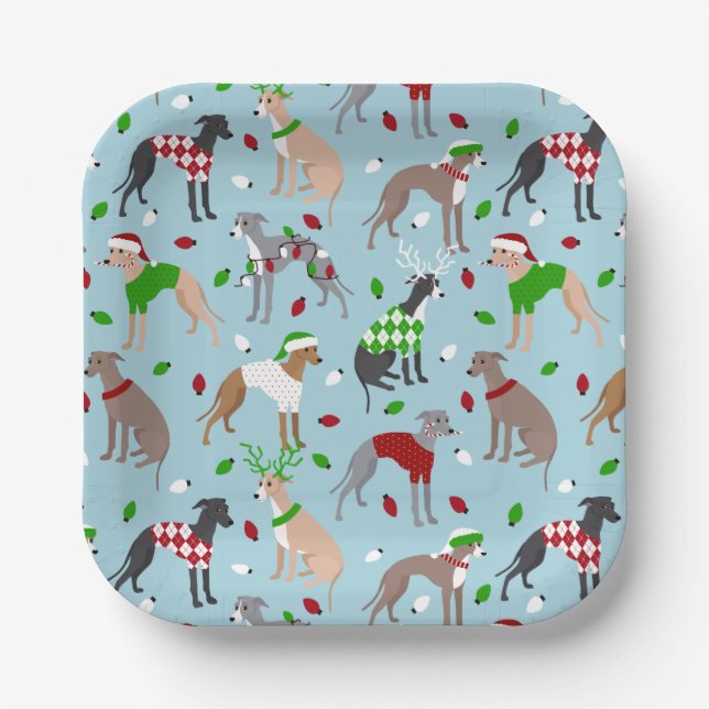 Christmas Italian Greyhound Dog Paper Plate (Front)