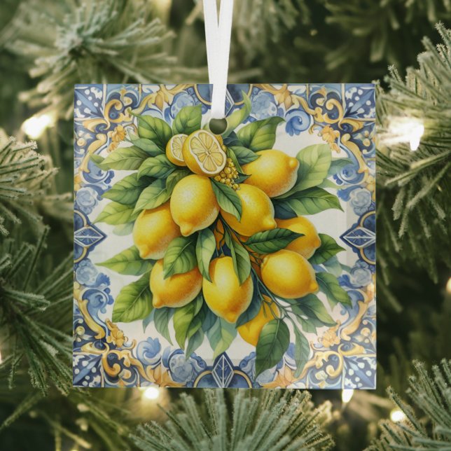 Christmas Italian Lemons Glass Ornament (Insitu)