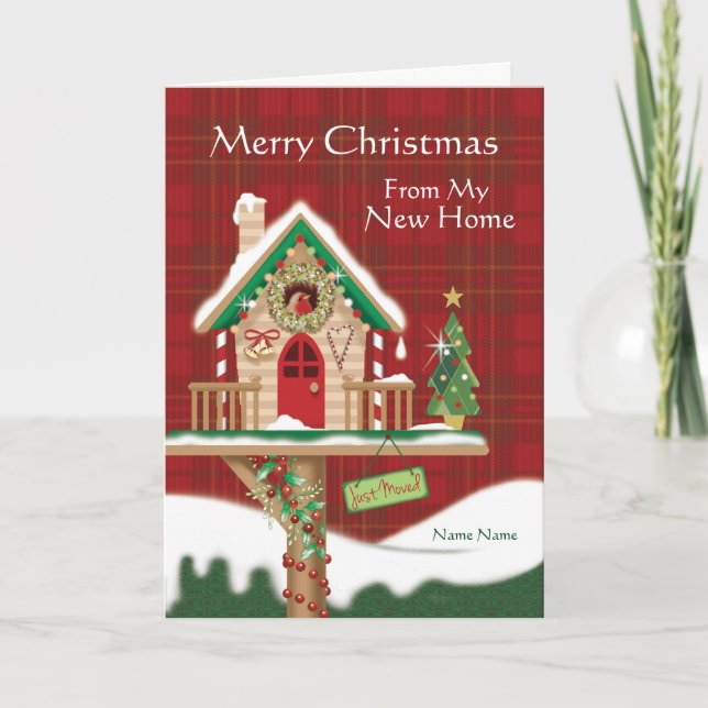 Christmas, I've Moved, Cute Birdhouse Card (Front)