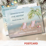 Christmas I've Moved Ocean Beach Budget Move Announcement Postcard<br><div class="desc">I've Moved Watercolor Beach -- peaceful and gentle scene with two beach chairs.  Just waiting for you to come visit.  Lots to personalise on this card as well as sending best wishes for the holidays.</div>