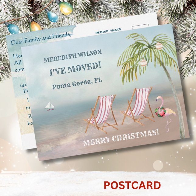 Christmas I've Moved Ocean Beach Budget Move Announcement Postcard (Creator Uploaded)