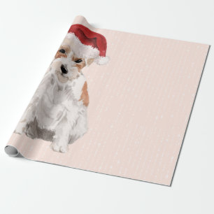 Christmas Jack Russell Dog Santa Hat Wrapping Paper