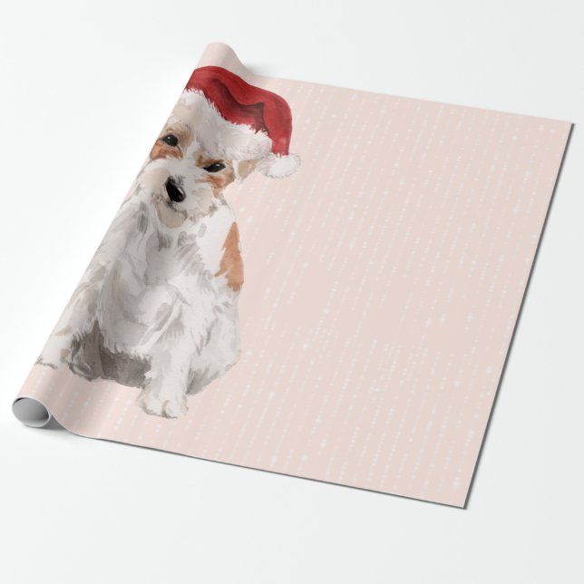 Christmas Jack Russell Dog Santa Hat Wrapping Paper (Unrolled)