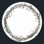 Christmas Jam Canning Rustic Homemade Mason Jar Classic Round Sticker<br><div class="desc">Rustic and modern Christmas homemade jam canning mason jar sticker with a lovely Christmas holiday wreath with greenery and berries on a white background. Simply add your name and the product name to the label. Exclusively designed for you by Happy Dolphin Studio. If you need any help or matching products,...</div>