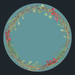 Christmas Jam Canning Rustic Homemade Mason Jar Classic Round Sticker<br><div class="desc">Rustic and modern Christmas homemade jam canning mason jar sticker with a lovely Christmas holiday wreath with greenery and berries on a teal background. Simply add your name and the product name to the label. Exclusively designed for you by Happy Dolphin Studio. If you need any help or matching products,...</div>