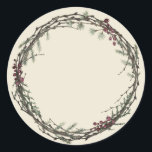 Christmas Jam Canning Rustic Homemade Mason Jar Classic Round Sticker<br><div class="desc">Rustic and modern Christmas homemade jam canning mason jar sticker with a lovely Christmas holiday wreath with greenery and berries on an antique white background. Simply add your name and the product name to the label. Exclusively designed for you by Happy Dolphin Studio. If you need any help or matching...</div>