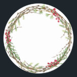 Christmas Jam Canning Rustic Homemade Mason Jar Classic Round Sticker<br><div class="desc">Rustic and modern Christmas homemade jam canning mason jar sticker with a lovely Christmas holiday wreath with greenery and berries on a white background. Simply add your name and the product name to the label. Exclusively designed for you by Happy Dolphin Studio. If you need any help or matching products,...</div>
