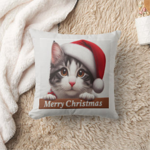 Christmas Japanese Bobtail Cat, Xmas Santa Kitten Cushion
