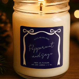 Christmas Jar Label Whimsical Ribbon Bow Navy Blue