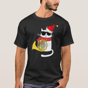 Christmas Jazz Cat Playing French Horn T-Shirt