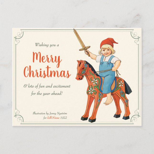 Christmas Jenny Nyström Lill-Nisse riding CC0311 Postcard (Front)