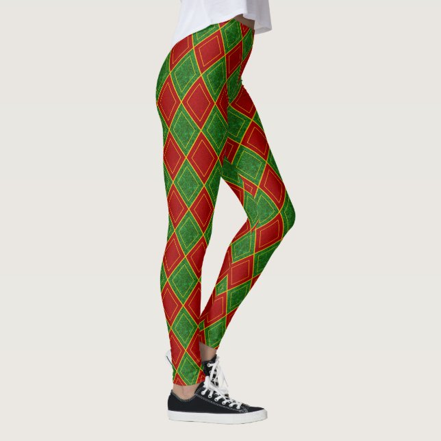 Christmas Jester Diamond Holiday Pattern Leggings (Right)