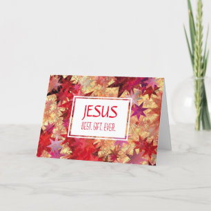 Christmas JESUS BEST GIFT EVER Red Pink Stars Holiday Card
