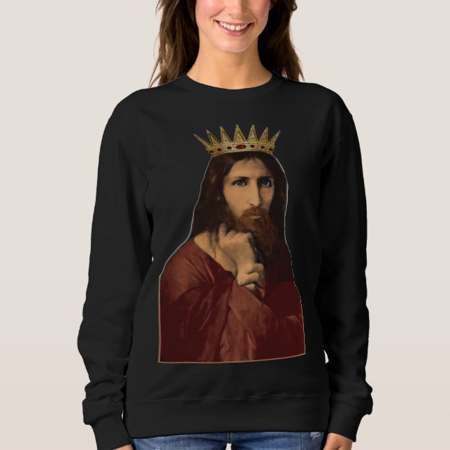Christmas Jesus Christ Crowned King Portrait Women Sweatshirt (Front)