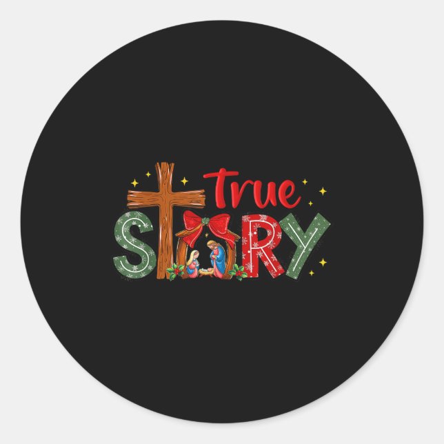 Christmas Jesus Cross Religious Christian Xmas Tru Classic Round Sticker (Front)