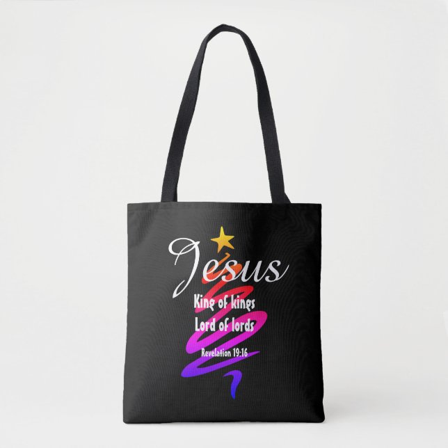 Christmas JESUS LORD OF LORDS Customised BLACK Tote Bag (Front)