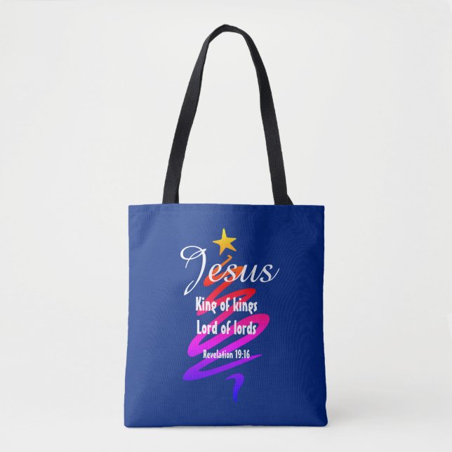 Christmas JESUS LORD OF LORDS Customised BLUE Tote Bag (Front)