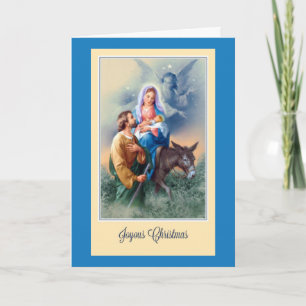 Christmas, Jesus, Mary, Joseph, Donkey, Angels Holiday Card