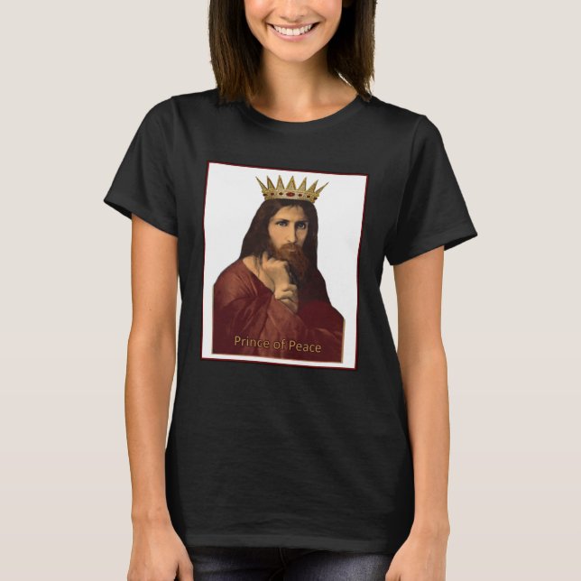 Christmas Jesus Portrait Crowned Prince of Peace C T-Shirt (Front)